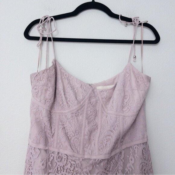 Keepsake The Label Sense Lace Midi Dress 10 Pink Sheer Sweetheart Tie Sleeve - Picture 5 of 13
